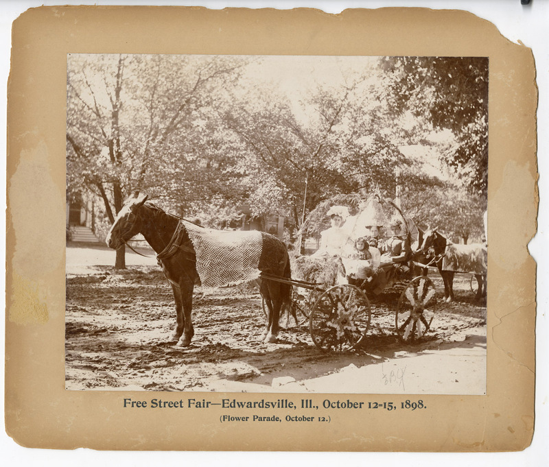 1898 Photograph of Three Women and a Young Girl in a Carriage in the Edwardsville Free Street Fair's Flower Parade