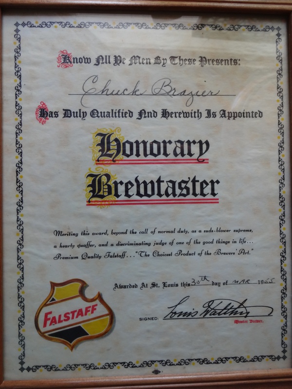 1955 Falstaff Brewery Honorary Brew Master Certificate
