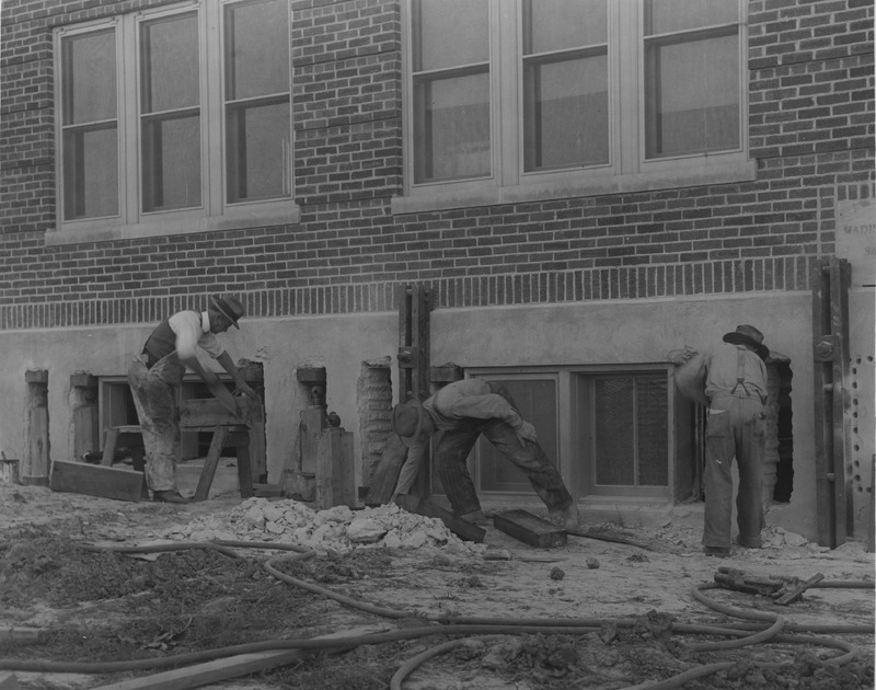 1926  Workers Repairing the Madison County Tuberculosis Sanitarium in Edwardsville after Mine Subsidence