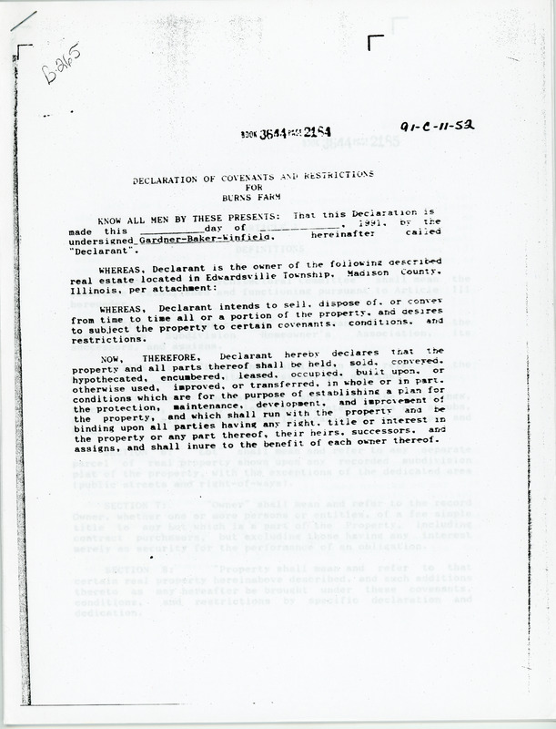 Declaration of Covenants and Restriction for Burns Farm from 1991