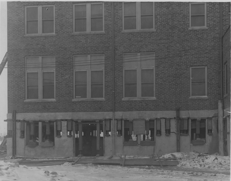 1926 North Wing with Installed Exterior Jacks at the Madison County Tuberculosis Sanitarium in Edwardsville after Mine Subsidence