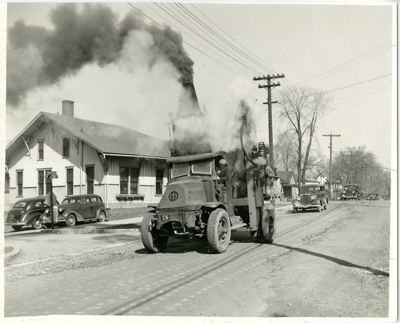 1939 Pulverization of brick paving on Route 66/Vandalia Street in Edwardsville 