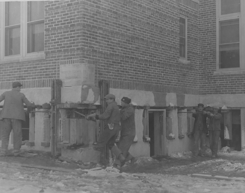 1926  Workers During Repair Construction of the Madison County Tuberculosis Sanitarium in Edwardsville after Mine Subsidence