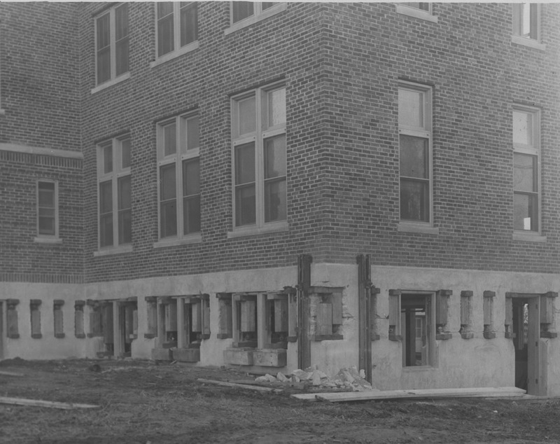 1926  North Wing Jacks on the Exterior of the Madison County Tuberculosis Sanitarium in Edwardsville after Mine Subsidence