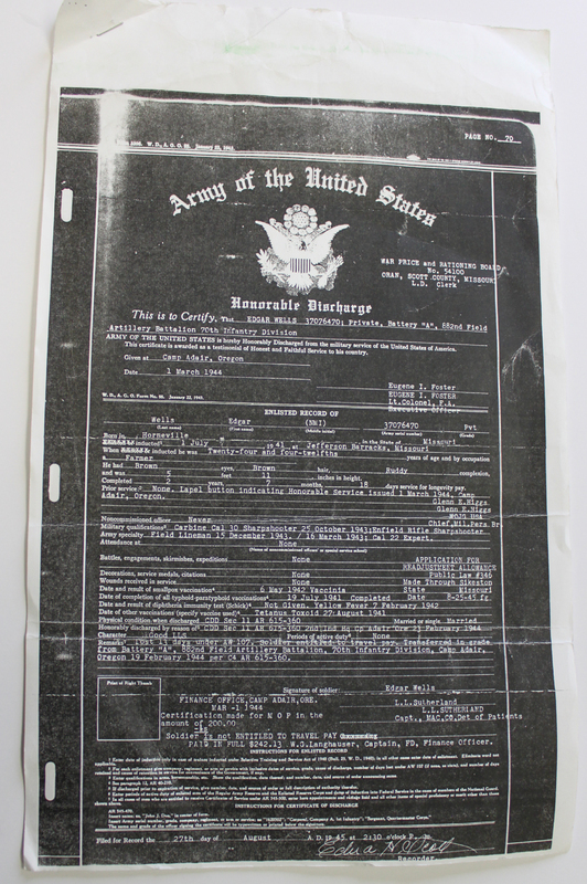 Discharge papers of Bethalto Resident and World War II Veteran Pvt. Edgar Wells