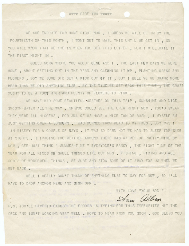 June 7, 1944, letter from Samuel J. Alben to "Mom and Davis"
