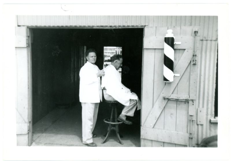 1952 Man Sitting Inside of Barber Shop During Standard Oil Strike 