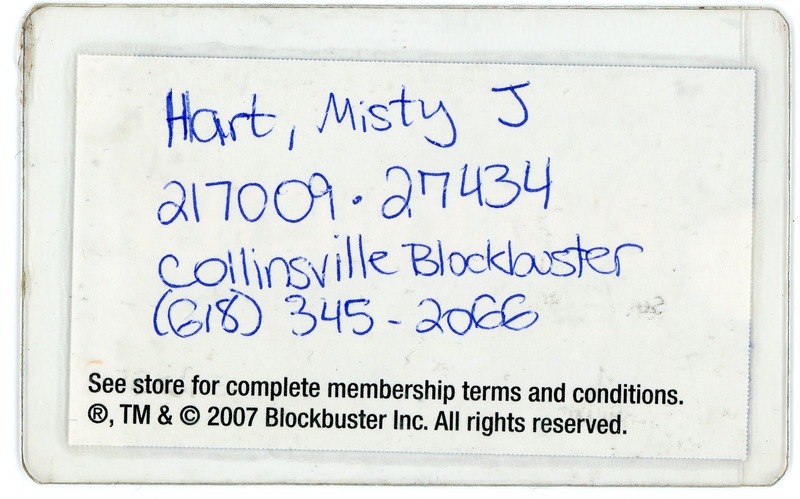 2007 Collinsville Blockbusters Membership Card