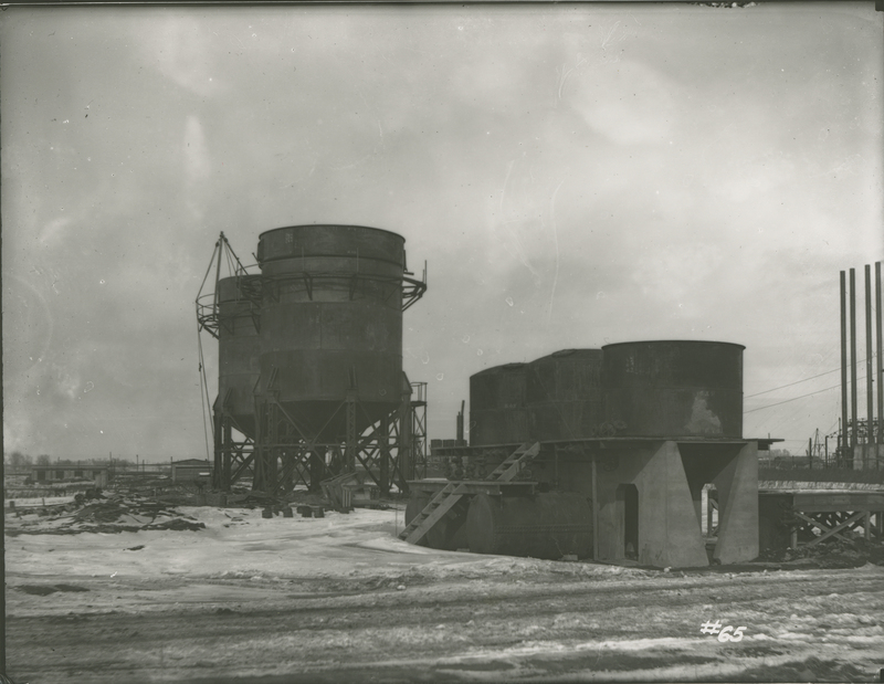 Chemical tanks and blowcases for Agitators #1 and #2 during the 1917-1918 Construction of the Wood River Refinery