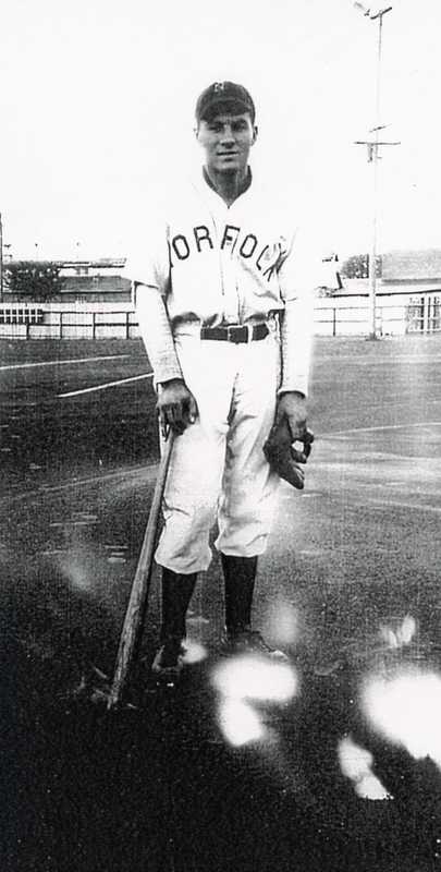 1943 Mike Semanisin in Norfolk Team Uniform with Bat