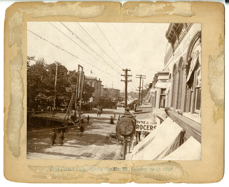 1898 Photograph of Free Street Fair in Edwardsville, IL from a Second Story Window View 