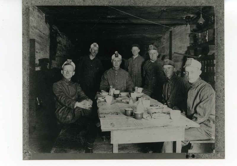 Coal miners eating a meal inside the mines in Glen Carbon, Illinois