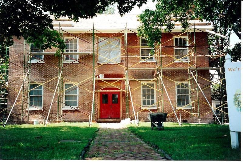 Scaffolding on the Stephenson House during resoration in the early 2000s