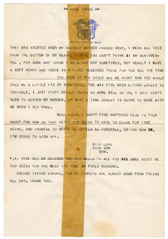 January 26, 1943, Letter from Samuel J. Alben to "Mom and Dad Davis"