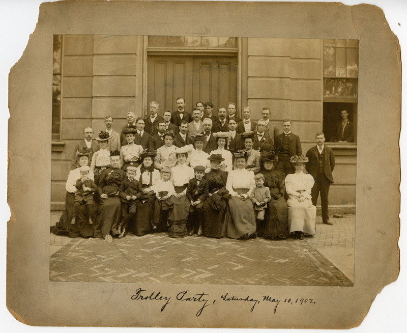 1902 Photograph  of People Assembled for a Trolley Party at the 1857 Madison County Courthouse in Edwardsville, Illinois
