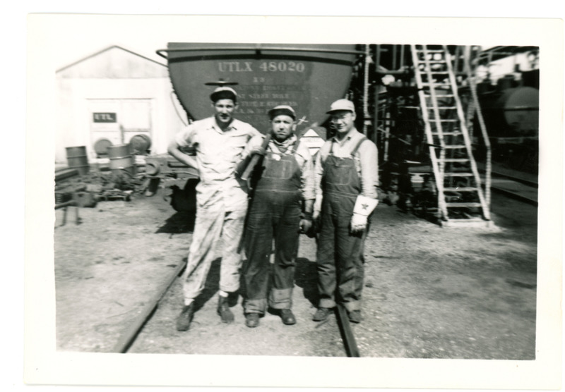1952 Men Posing Behind Oil Rail Car During Strike 