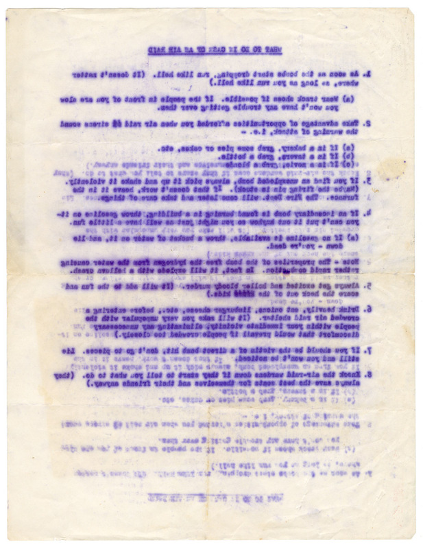 Undated "What To Do In Case of An Air Raid" Document 