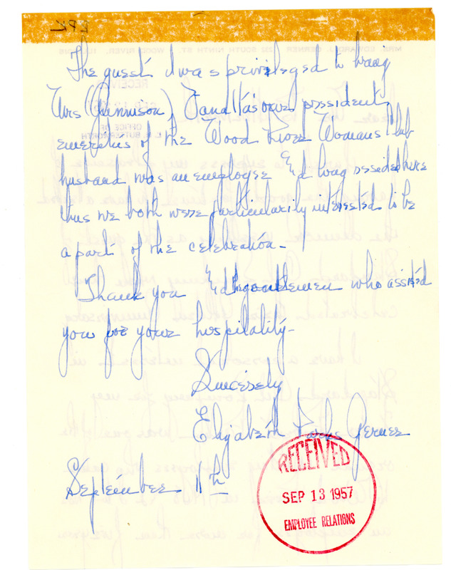 Letter to Butterworth from Elizabeth Parks Jerues