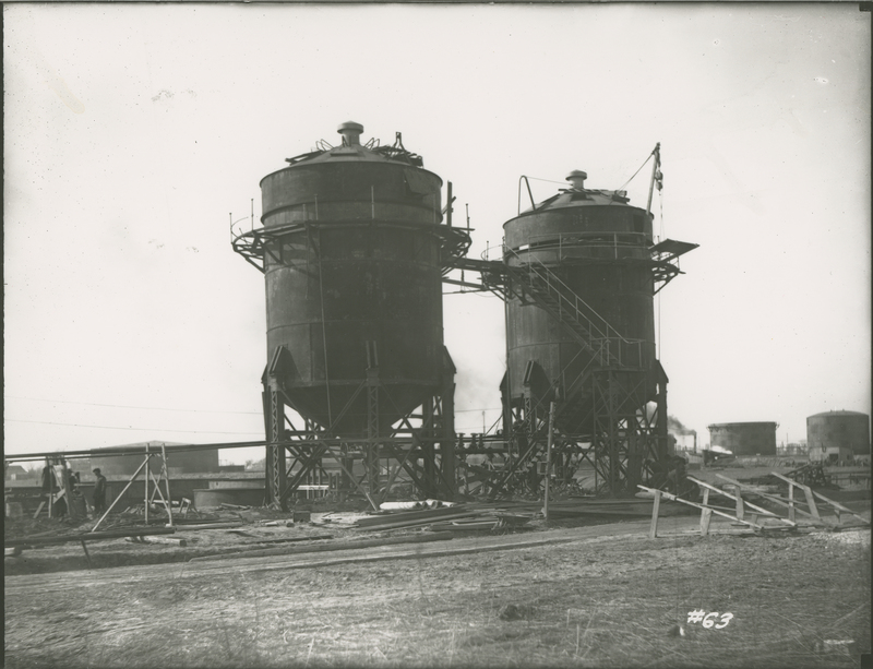 Almost complete construction of Agitators #1 and #2 during the 1917-1918 Construction of the Wood River Refinery