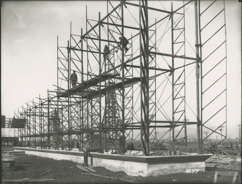 Steel frame of CWT No. 1 during the 1917-1918 Construction of the Wood River Refinery
