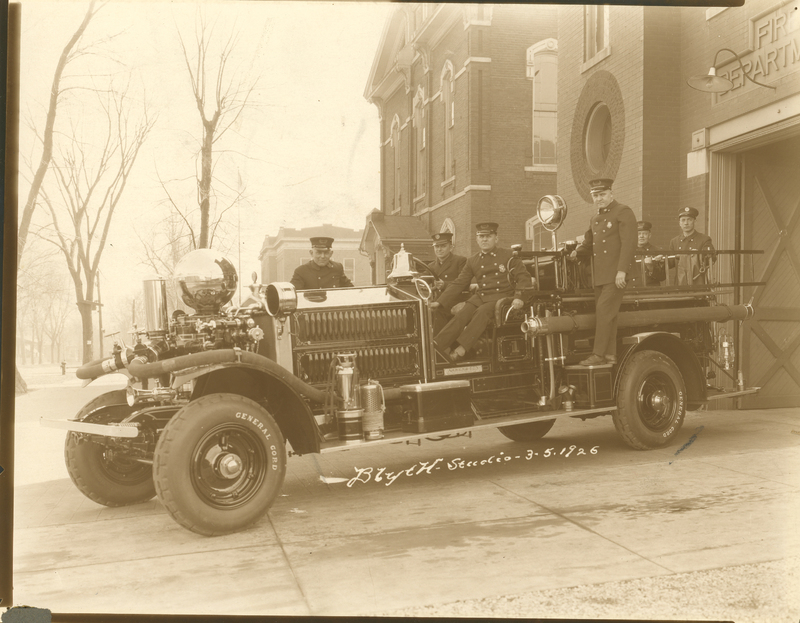 Collinsville Fire Department's Firetruck and Crew in front of the Firehouse in Collinsville in 1926