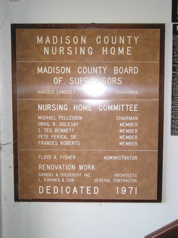 Plaque inside the Madison County Nursing Home in 2002 after Mine Subsidence