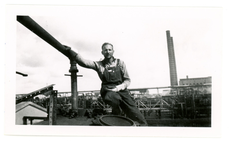  1952 Man Posing for Photograph in Refinery Yard During Standard Oil Strike