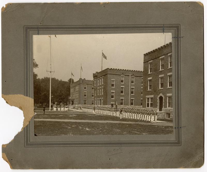 Photograph of Cadets Standing at Attention Outside Barracks of the Western Military Academy in Alton, Illinois