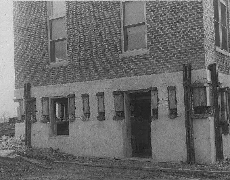 1926 West Wing with Installed Jacks at the Madison County Tuberculosis Sanitarium in Edwardsville after Mine Subsidence