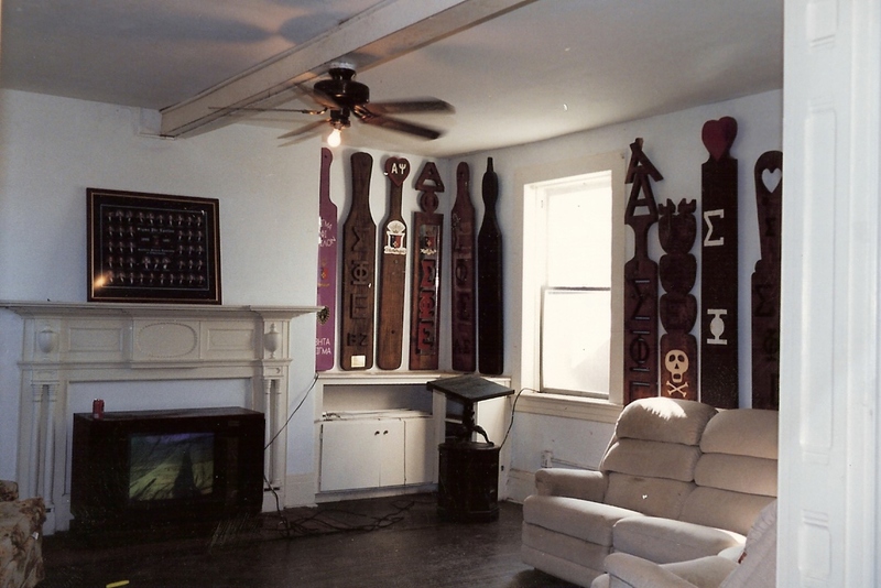 The parlor of the Stephenson House as a fraternity home for Sigma Phi Epsilon in the late 1990s