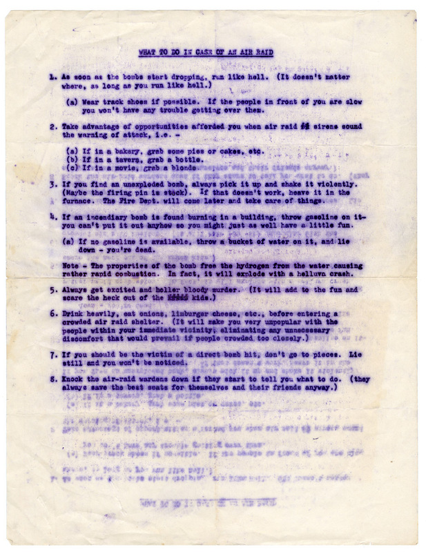 Undated "What To Do In Case of An Air Raid" Document 