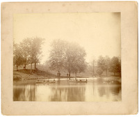Photograph of Young Men Rowing Three Rowboats 