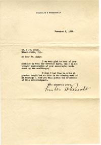 Letter from Franklin D. Roosevelt to D. H. Mudge Sr.