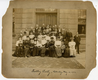 1902 Photograph  of People Assembled for a Trolley Party at the 1857 Madison County Courthouse in Edwardsville, Illinois