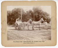 1898 Photograph of Two Women and Man Riding in a Carriage in the Free Street Fair Flower Parade in Edwardsville