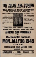 Poster Advertising &quot;African Zulu Cannibals&quot; vs. Collinsville Indians