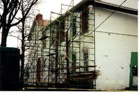 Scaffolding on the North side of the Stephenson House during resoration in the early 2000s