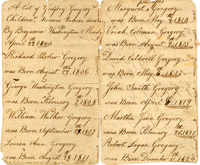 Genealogy document for the Gregory family, circa 1777-1840